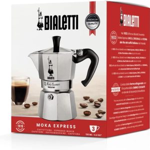 Bialetti - Moka Express: Ikonische Espressomaschine für die Herdplatte, macht echten Italienischen Kaffee, Moka-Kanne 3 Tassen (130ml), Aluminium, Silber, Alu 13