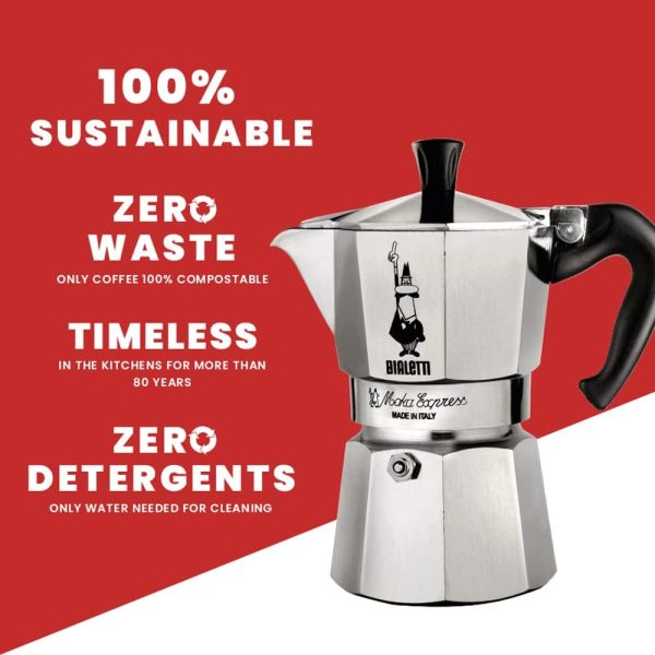 Bialetti - Moka Express: Ikonische Espressomaschine für die Herdplatte, macht echten Italienischen Kaffee, Moka-Kanne 3 Tassen (130ml), Aluminium, Silber, Alu 6