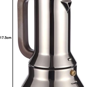 Alessi Espressomaschine 3.Tassen für Induktion Edelstahl, silber, 7 x 11.5 x 14 cm, 9090/3 18
