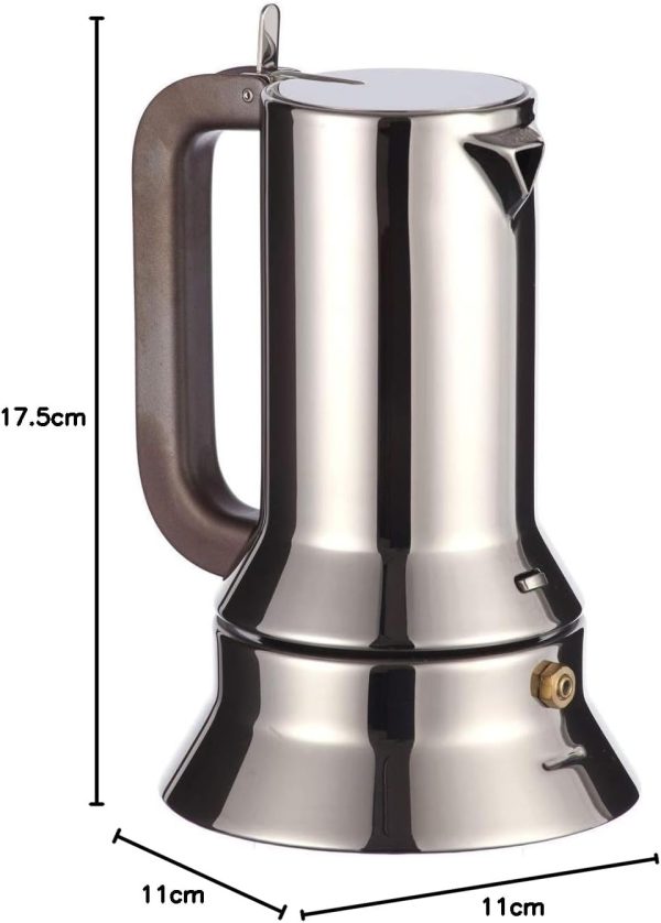 Alessi Espressomaschine 3.Tassen für Induktion Edelstahl, silber, 7 x 11.5 x 14 cm, 9090/3 7