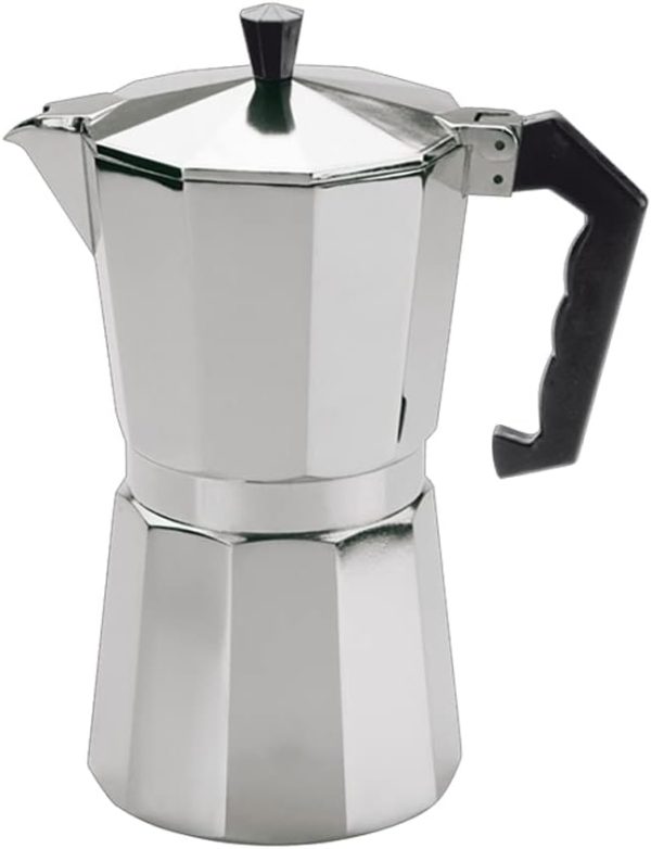 cilio Espressokocher Classico für 9 Tassen | Höhe: 23,5 cm | Ø: 10,5 cm | Aluminium-Gehäuse | Silber | Espresso Kocher mit Planboden | für Reisen oder Camping | Camping Kaffeekocher, Edelstahl 1