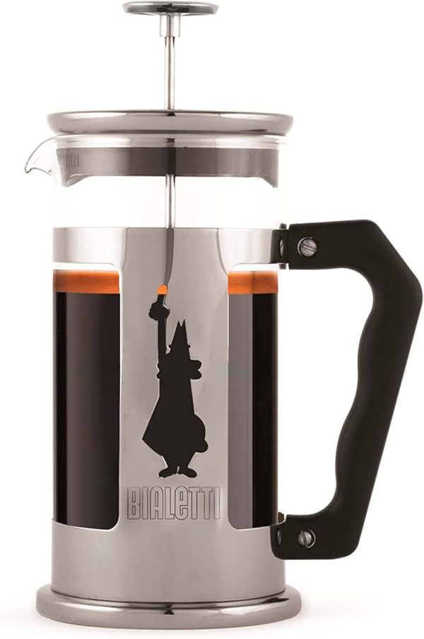 Bialetti Kaffeepresse Preziosa, French Press Filter für Kaffee oder Tee, Gehäuse aus Edelstahl und Behälter aus Borosilikatglas, spülmaschinenfest, 350 ml, für 3 Tassen 3