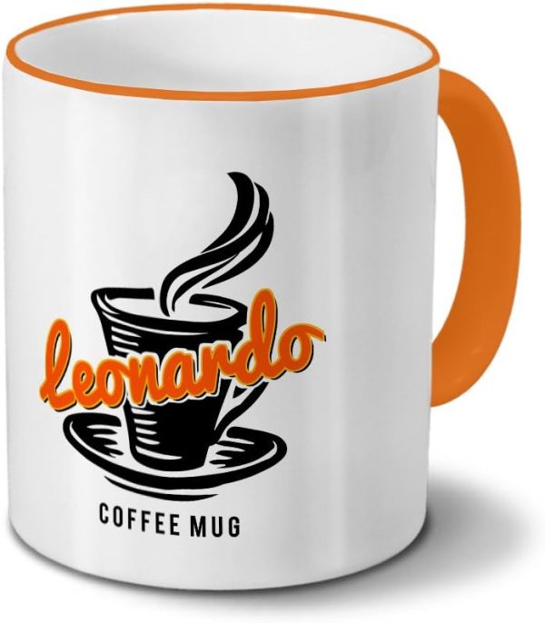 Tasse mit Namen Leonardo - Motiv "Coffee Mug" - Namenstasse, Kaffeebecher, Mug, Becher, Kaffeetasse - Farbe Orange 1