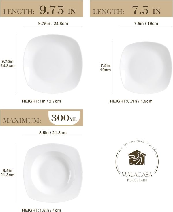 MALACASA Serie Elisa, 18 TLG. Porzellan Tafelservice Geschirrset Kombiservice, 6 Dessertteller, 6 Suppenteller und 6 Speiseteller für 6 Personen 2
