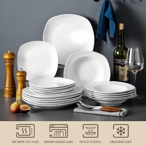 MALACASA Serie Elisa, 18 TLG. Porzellan Tafelservice Geschirrset Kombiservice, 6 Dessertteller, 6 Suppenteller und 6 Speiseteller für 6 Personen 11