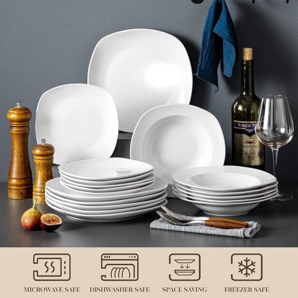 MALACASA Serie Elisa, 18 TLG. Porzellan Tafelservice Geschirrset Kombiservice, 6 Dessertteller, 6 Suppenteller und 6 Speiseteller für 6 Personen 3