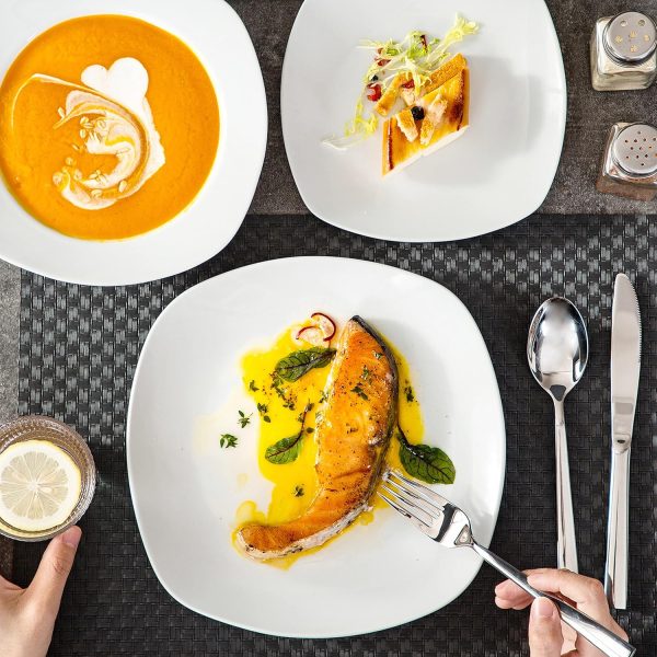 MALACASA Serie Elisa, 18 TLG. Porzellan Tafelservice Geschirrset Kombiservice, 6 Dessertteller, 6 Suppenteller und 6 Speiseteller für 6 Personen 4