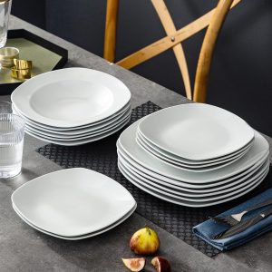 MALACASA Serie Elisa, 18 TLG. Porzellan Tafelservice Geschirrset Kombiservice, 6 Dessertteller, 6 Suppenteller und 6 Speiseteller für 6 Personen 19