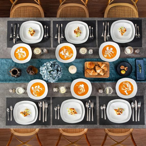 MALACASA Serie Elisa, 18 TLG. Porzellan Tafelservice Geschirrset Kombiservice, 6 Dessertteller, 6 Suppenteller und 6 Speiseteller für 6 Personen 8