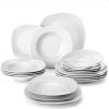 MALACASA, Serie ELISA, 18-teilig Grauweiß Porzellan Tafelservice Kombiservice Geschirrset, je 6 Speiseteller, Dessertteller, Suppenteller für 6 Personen 23