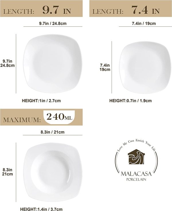 MALACASA, Serie ELISA, 18-teilig Grauweiß Porzellan Tafelservice Kombiservice Geschirrset, je 6 Speiseteller, Dessertteller, Suppenteller für 6 Personen 2