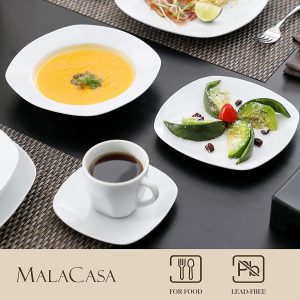 MALACASA, Serie ELISA, 18-teilig Grauweiß Porzellan Tafelservice Kombiservice Geschirrset, je 6 Speiseteller, Dessertteller, Suppenteller für 6 Personen 10