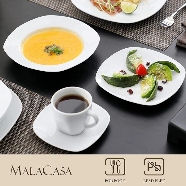 MALACASA, Serie ELISA, 18-teilig Grauweiß Porzellan Tafelservice Kombiservice Geschirrset, je 6 Speiseteller, Dessertteller, Suppenteller für 6 Personen 3