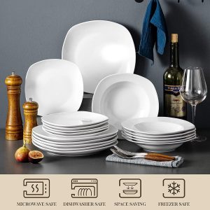 MALACASA, Serie ELISA, 18-teilig Grauweiß Porzellan Tafelservice Kombiservice Geschirrset, je 6 Speiseteller, Dessertteller, Suppenteller für 6 Personen 12