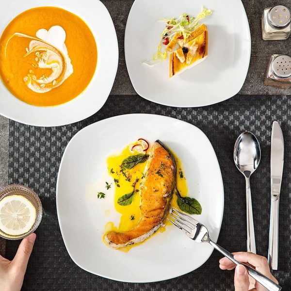 MALACASA, Serie ELISA, 18-teilig Grauweiß Porzellan Tafelservice Kombiservice Geschirrset, je 6 Speiseteller, Dessertteller, Suppenteller für 6 Personen 5