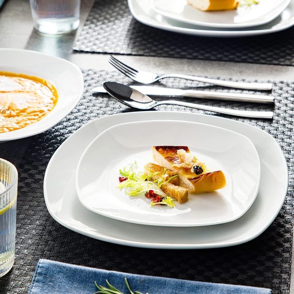 MALACASA, Serie ELISA, 18-teilig Grauweiß Porzellan Tafelservice Kombiservice Geschirrset, je 6 Speiseteller, Dessertteller, Suppenteller für 6 Personen 6