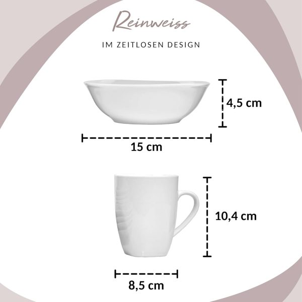 SÄNGER | Kombiservice Bilgola in weiß, 16-teiliges Geschirrset aus Porzellan für 4 Personen, Teller, Tassen, Schalen, Eckiges Design | PREMIUM COLLECTION 4