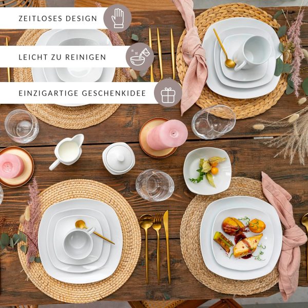 SÄNGER | Kombiservice Bilgola in weiß, 16-teiliges Geschirrset aus Porzellan für 4 Personen, Teller, Tassen, Schalen, Eckiges Design | PREMIUM COLLECTION 5