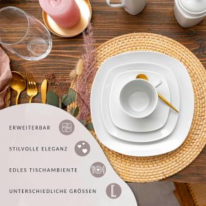 SÄNGER | Kombiservice Bilgola in weiß, 16-teiliges Geschirrset aus Porzellan für 4 Personen, Teller, Tassen, Schalen, Eckiges Design | PREMIUM COLLECTION 15