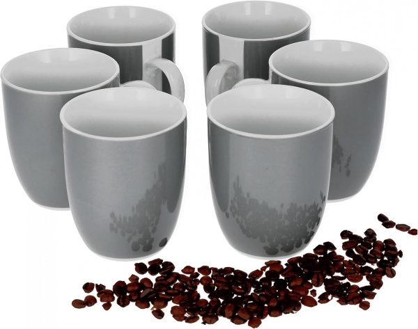 van Well Vario 6er Kaffeetassen-Set - Porzellan-Tasse groß - in fröhlichen Farben - pflegeleichtes Tassen-Set - für Spülmaschine & Mikrowelle geeignet - 300 ml Kaffeebecher Grau 1