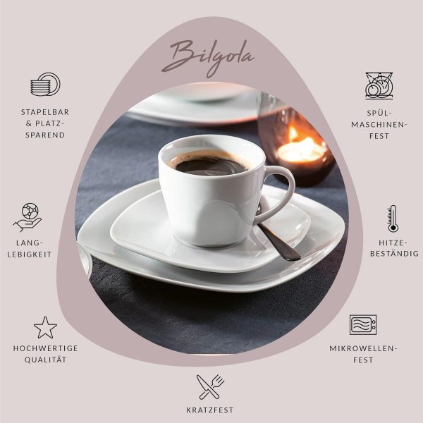 SÄNGER | 12-teiliges Kaffeetassen Set Bilgola aus Porzellan, Kaffee Geschirrset für 6 Personen, Tassen & Untersetzer, Eckiges Design 150 ml | PREMIUM COLLECTION 2