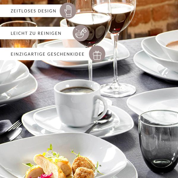 SÄNGER | 12-teiliges Kaffeetassen Set Bilgola aus Porzellan, Kaffee Geschirrset für 6 Personen, Tassen & Untersetzer, Eckiges Design 150 ml | PREMIUM COLLECTION 4