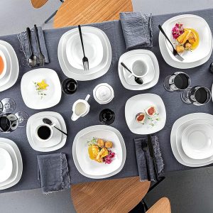 SÄNGER | 12-teiliges Kaffeetassen Set Bilgola aus Porzellan, Kaffee Geschirrset für 6 Personen, Tassen & Untersetzer, Eckiges Design 150 ml | PREMIUM COLLECTION 15