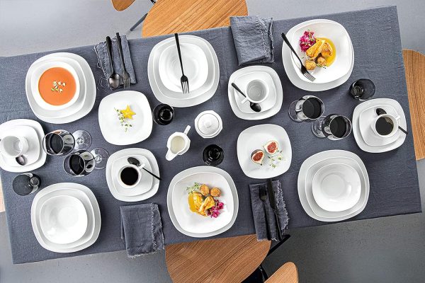 SÄNGER | 12-teiliges Kaffeetassen Set Bilgola aus Porzellan, Kaffee Geschirrset für 6 Personen, Tassen & Untersetzer, Eckiges Design 150 ml | PREMIUM COLLECTION 6