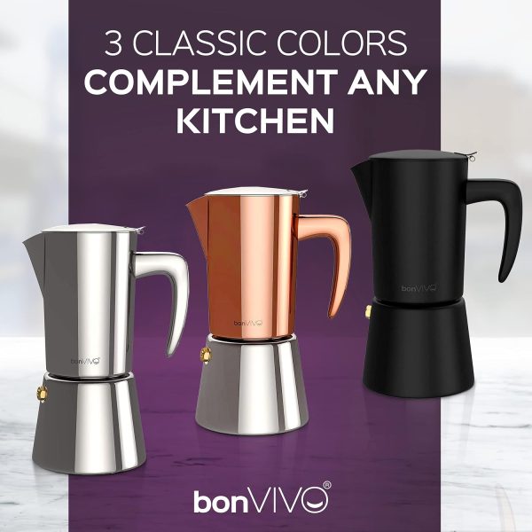 bonVIVO Espressokocher Induktion geeignet - Edelstahl Kaffeekocher in Chrom-Optik m. Wasserkessel u. Sieb - Mokkakanne 6 Tassen - 300 ml - Weihnachtsgeschenke für den Haushalt 3