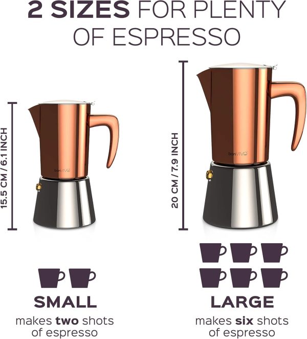 bonVIVO Espressokocher Induktion geeignet - Edelstahl Kaffeekocher in Chrom-Optik m. Wasserkessel u. Sieb - Mokkakanne 6 Tassen - 300 ml - Weihnachtsgeschenke für den Haushalt 7
