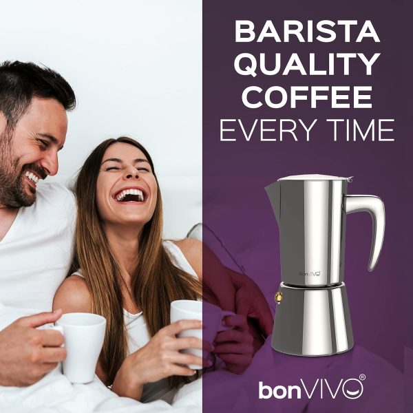 bonVIVO Espressokocher Induktion geeignet - Edelstahl Kaffeekocher in Chrom-Optik m. Wasserkessel u. Sieb - Mokkakanne 6 Tassen - 300 ml - Weihnachtsgeschenke für den Haushalt 8