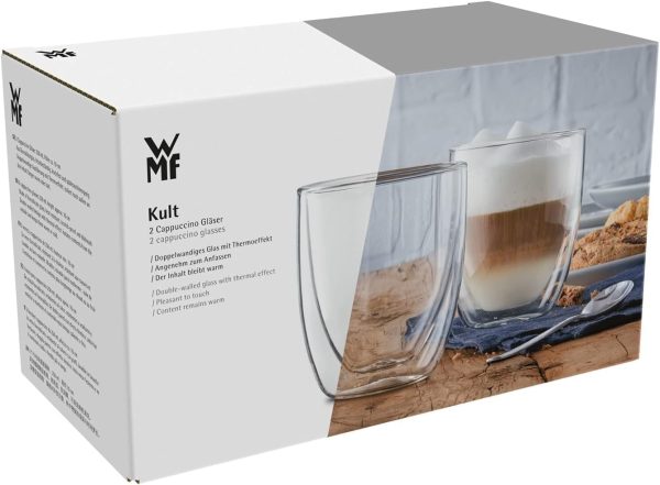 WMF Kult doppelwandige Cappuccino Gläser Set 2-teilig, doppelwandige Gläser 250ml, Schwebeeffekt, Thermogläser, hitzebeständiges Teeglas, Kaffeeglas 10