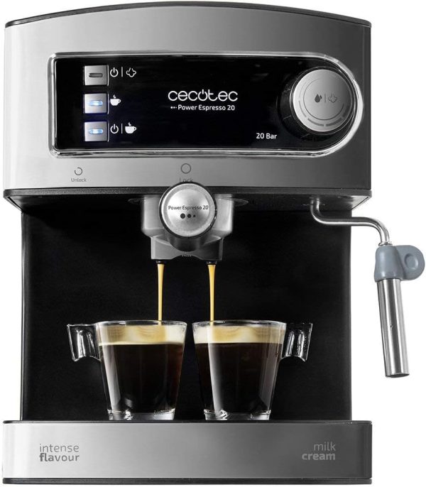 Cecotec Espressomaschine Cumbia Power Espresso 20 Barista Aromax. Leistung 2900 W, 2 Heizsysteme, 20-bar-Druckpumpe, Manometer, Doppelauslassfilterhalter und 2 Filter (Basic) 1