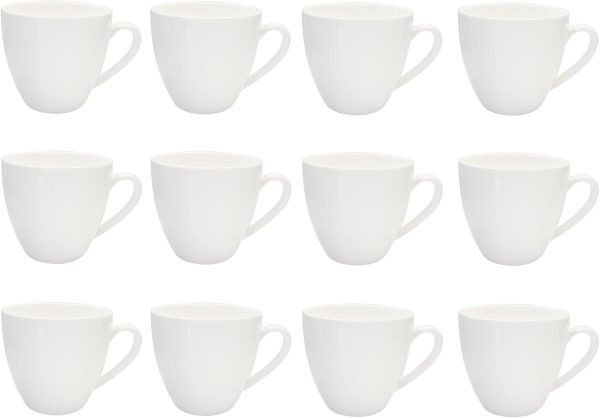 LISSEK 12 Stück Kaffeetassen 200 ml mit Henkel aus Keramik Tassen für Heißgetränke Arbeit Büro 12er Set weißer Henkel weiße Serie 1