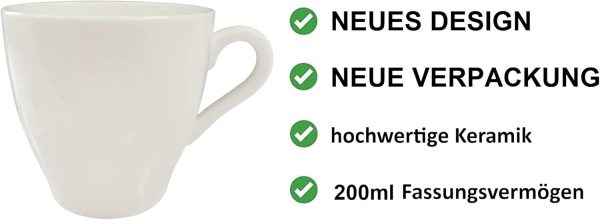 LISSEK 12 Stück Kaffeetassen 200 ml mit Henkel aus Keramik Tassen für Heißgetränke Arbeit Büro 12er Set weißer Henkel weiße Serie 3
