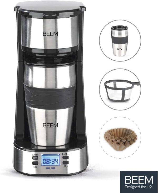 BEEM THERMO 2 GO Single Filterkaffeemaschine mit 0,4l Thermobecher | Permanentfilter | Mit 24h-Timer für einen Becher heißen Kaffee am Morgen ohne Wartezeit | 750 W 2