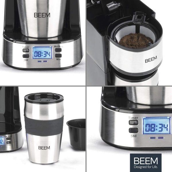 BEEM THERMO 2 GO Single Filterkaffeemaschine mit 0,4l Thermobecher | Permanentfilter | Mit 24h-Timer für einen Becher heißen Kaffee am Morgen ohne Wartezeit | 750 W 5