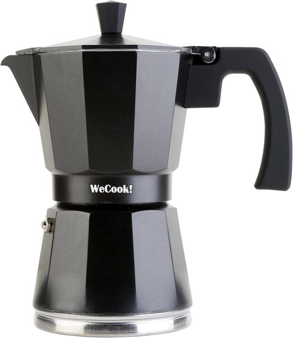 WECOOK! - 12 Tassen Italienischer Espresso-Kaffeekocher Induktion | Edelstahl für Ceranfeld, Caffettiera Induktion | Aluminium Espressomaschine klein, Sicherheitsventil | Schwarz, Aluminium 1