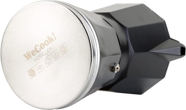 WECOOK! - 12 Tassen Italienischer Espresso-Kaffeekocher Induktion | Edelstahl für Ceranfeld, Caffettiera Induktion | Aluminium Espressomaschine klein, Sicherheitsventil | Schwarz, Aluminium 2