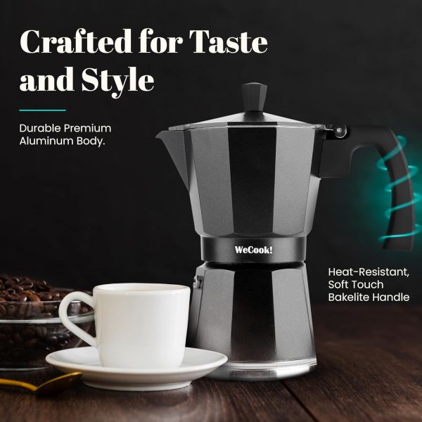WECOOK! - 12 Tassen Italienischer Espresso-Kaffeekocher Induktion | Edelstahl für Ceranfeld, Caffettiera Induktion | Aluminium Espressomaschine klein, Sicherheitsventil | Schwarz, Aluminium 3