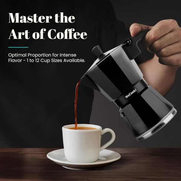 WECOOK! - 12 Tassen Italienischer Espresso-Kaffeekocher Induktion | Edelstahl für Ceranfeld, Caffettiera Induktion | Aluminium Espressomaschine klein, Sicherheitsventil | Schwarz, Aluminium 5