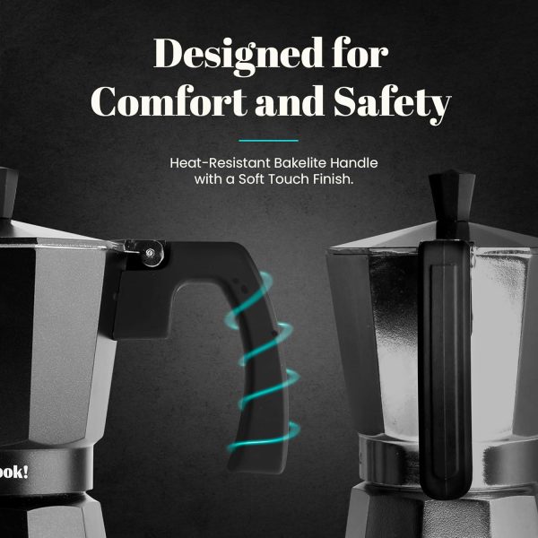 WECOOK! - 12 Tassen Italienischer Espresso-Kaffeekocher Induktion | Edelstahl für Ceranfeld, Caffettiera Induktion | Aluminium Espressomaschine klein, Sicherheitsventil | Schwarz, Aluminium 6