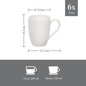 vivo by Villeroy & Boch Basic White Tassen Set, 6 Personen, spülmaschinenfest, 260ml, Kaffeebecher, Kaffeetasse, Becher, Heißgetränkebecher, Teetassen, Tassen Kaffee, Tasse, Premium Porzellan 9