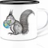 Ligarti Emaille Tasse (leicht & robust) | Camping Becher handveredelt in Deutschland | Trinkbecher für Kinder, Kaffeetasse, Emaillebecher (Eichhörnchen Welt, 300ml) 22