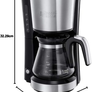 Russell Hobbs Kaffeemaschine Mini [Brausekopf für optimale Extraktion&Aroma] Compact (max 5 Tassen, 0,6l Glaskanne, inkl Permanentfilter, Warmhalteplatte) kompakte Filterkaffeemaschine klein 24210-56 25