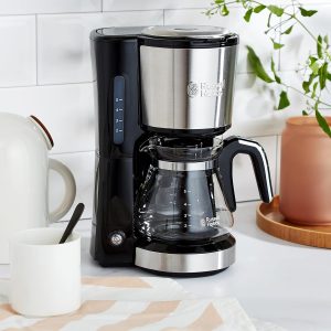Russell Hobbs Kaffeemaschine Mini [Brausekopf für optimale Extraktion&Aroma] Compact (max 5 Tassen, 0,6l Glaskanne, inkl Permanentfilter, Warmhalteplatte) kompakte Filterkaffeemaschine klein 24210-56 27