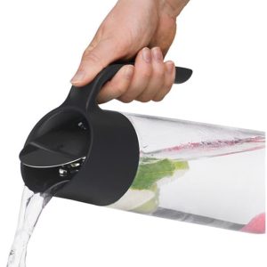 WMF Nuro Wasserkaraffe 1l, mit Griff, Höhe 29,7 cm, Glas-Karaffe, CloseUp-Verschluss, schwarz 9