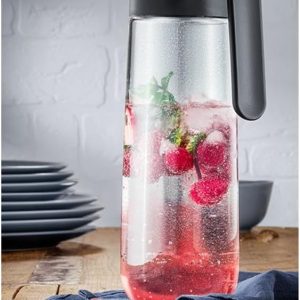 WMF Nuro Wasserkaraffe 1l, mit Griff, Höhe 29,7 cm, Glas-Karaffe, CloseUp-Verschluss, schwarz 13