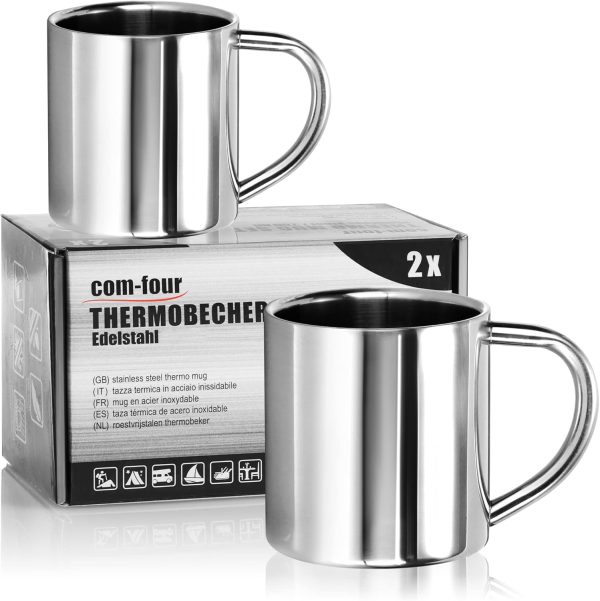 com-four® 2x Edelstahl Thermobecher - 180 ml je Becher - Isolierbecher doppelwandig - Kaffeetasse bruchsicher - Thermo-Trinkbecher - Camping Becher - Tasse - BPA-frei (180ml) 1