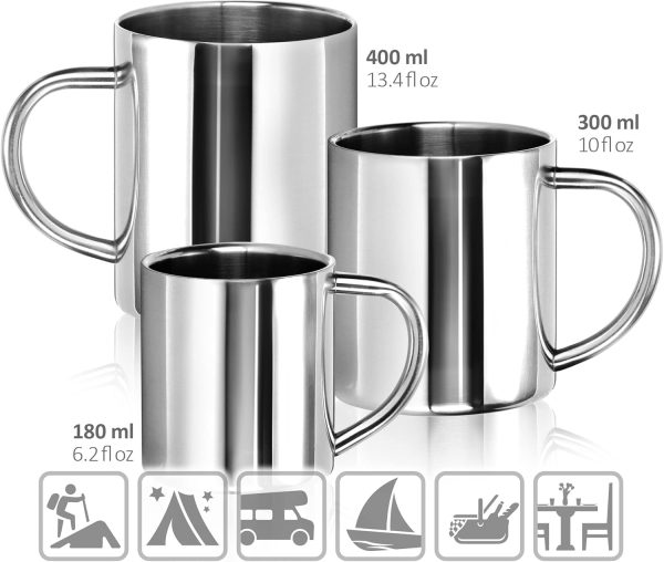 com-four® 2x Edelstahl Thermobecher - 180 ml je Becher - Isolierbecher doppelwandig - Kaffeetasse bruchsicher - Thermo-Trinkbecher - Camping Becher - Tasse - BPA-frei (180ml) 5